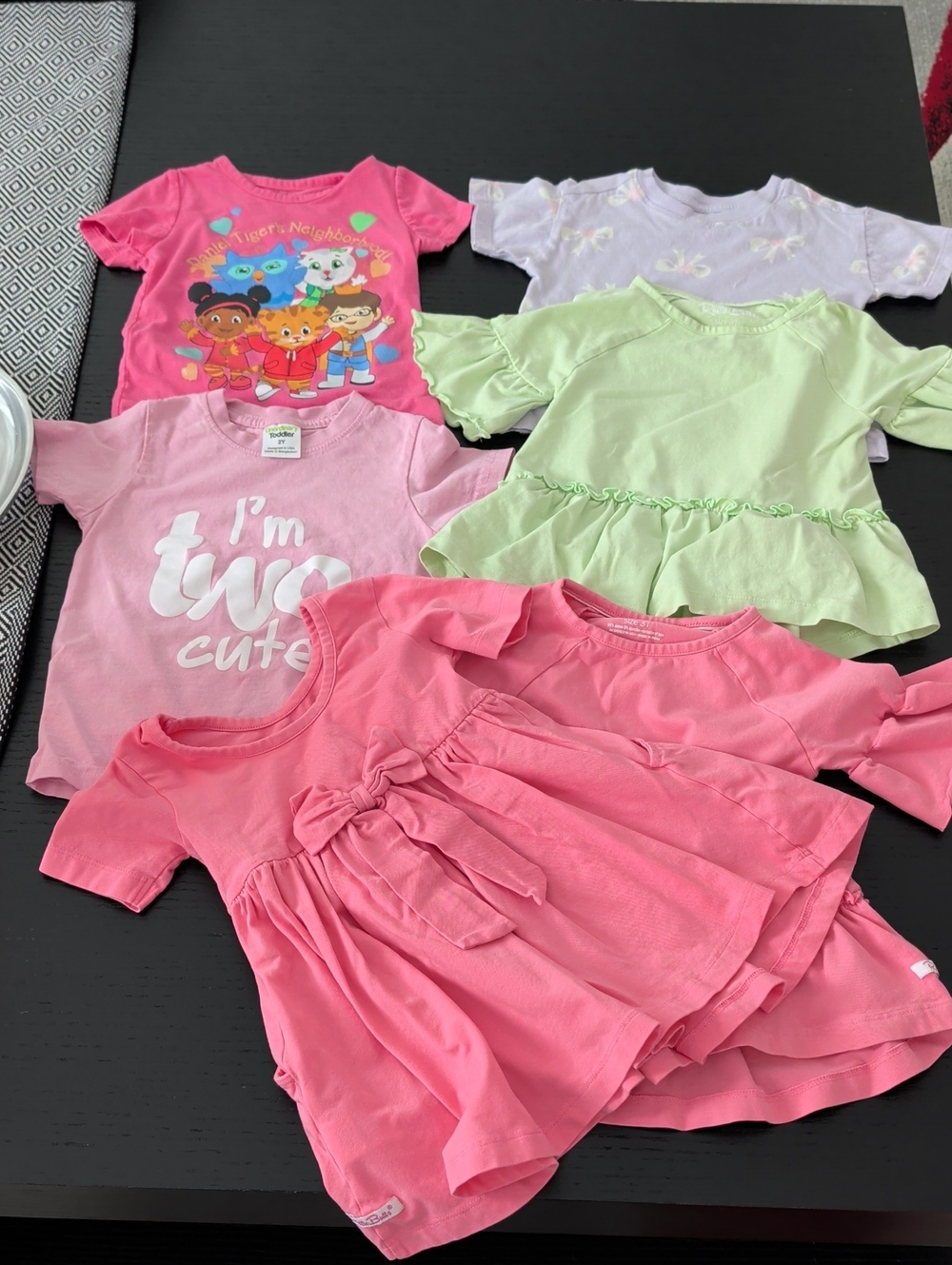 Lot 6 Piece 2T Girl RuffleButts Dress T-Shirt Solid Pink Neon Green Daniel Tiger